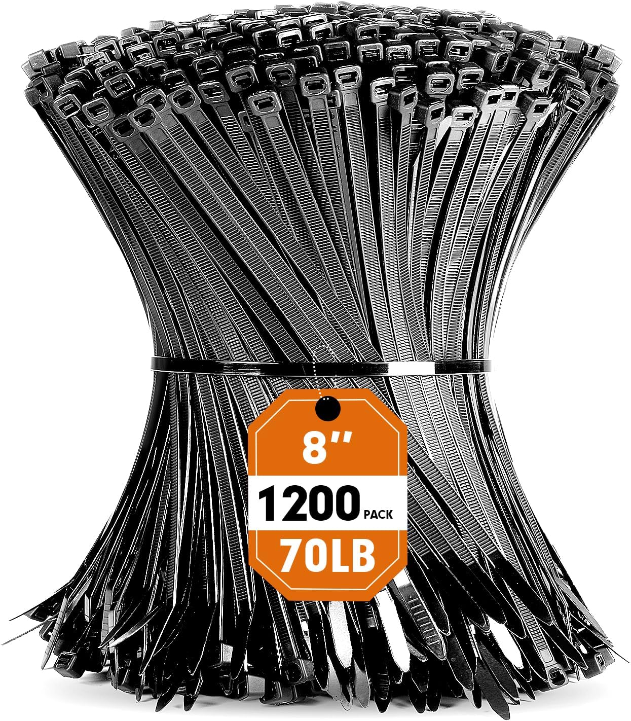 Zip Ties, RAZCC 1200pcs Black Cable Zip Ties 8 Inch, Heavy Duty Plastic Wire Ties with 70lb Tensile Strength, Self-Locking Black Nylon Tie Wraps for Indoor and Outdoor-VerdiqueGarden