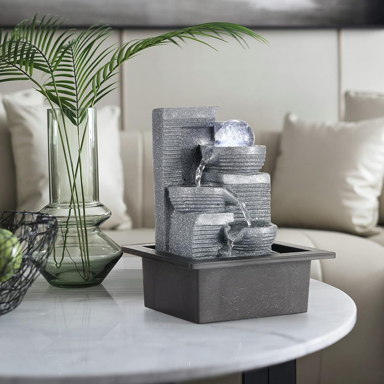 WICHEMI Water Fountains Indoor Waterfall Fountain Tabletop Fountain with LED Light Water Feature Indoor Zen Meditation for Home and Office Indoor Spaces Decor (Style 7)-VerdiqueGarden