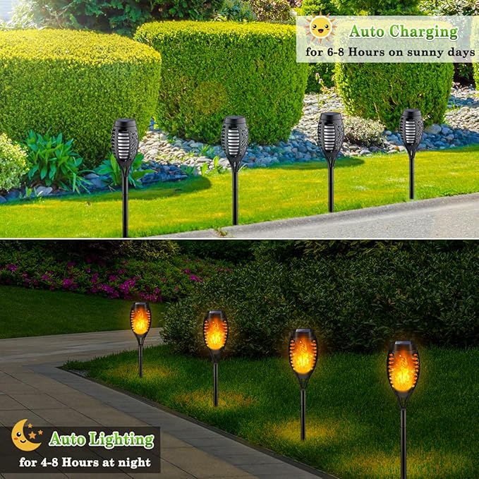 Outdoor Solar Lights, 6Pack Solar Torch Light with Flickering Flame, Garden Lights Waterproof for Outdoor Decor, Tiki Torches for Outside, Luces Solares para Exteriores Pathway Yard Garden Decor-VerdiqueGarden