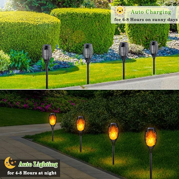 Outdoor Solar Lights, 6Pack Solar Torch Light with Flickering Flame, Garden Lights Waterproof for Outdoor Decor, Tiki Torches for Outside, Luces Solares para Exteriores Pathway Yard Garden Decor-VerdiqueGarden