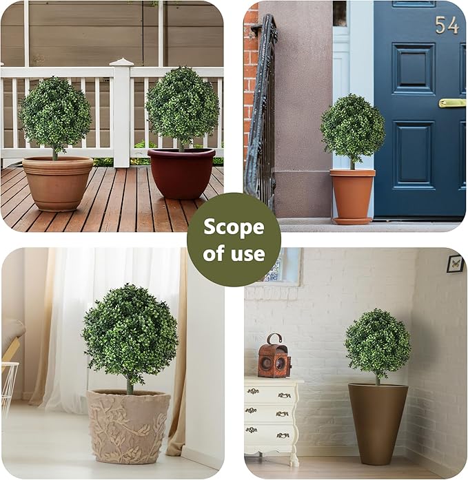 28" Artificial Boxwood Topiary Ball Trees with Ground Spike for Outdoor,Set of 2 UV Resistant Artificial Shrub Bushes,Artificial Plants,Fake Boxwood Plants for Indoor, Garden, Yard,Patio Décor-VerdiqueGarden