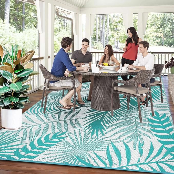 HiiARug Outdoor Rugs 9x12 for Patios Clearance Large Outdoor Rug, Outdoor Plastic Straw Rug RV Camping Rug Large Outdoor Mat for RV, Patio, Backyard, Deck, Picnic, Beach, Trailer, Camping-VerdiqueGarden