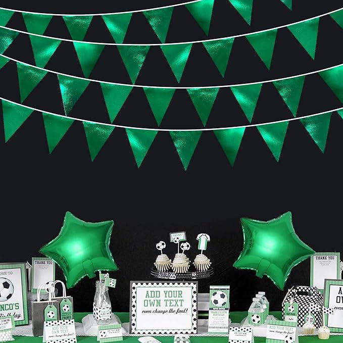 Green Party Decorations Triangle Pennant Banner Flag Dark Green Metallic Fabric Bunting Garland for Graduation Wedding Bridal Shower Birthday Baby Shower Holiday Retirement Game Party Supplies-VerdiqueGarden