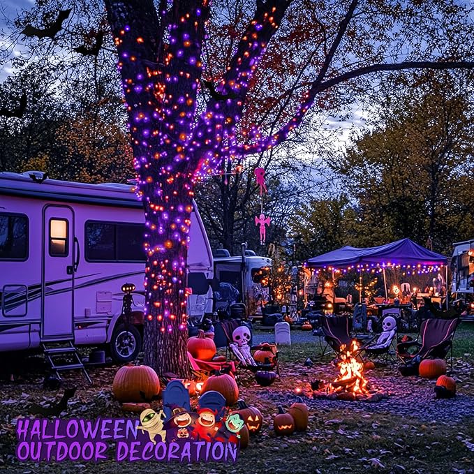 JMEXSUSS Halloween Lights Outdoor, 66FT Purple Orange Lights for Halloween Decorations, 200 LED Halloween String Lights Indoor for Bedroom Fireplace Mantel Party Patio Yard Door Halloween Tree-VerdiqueGarden