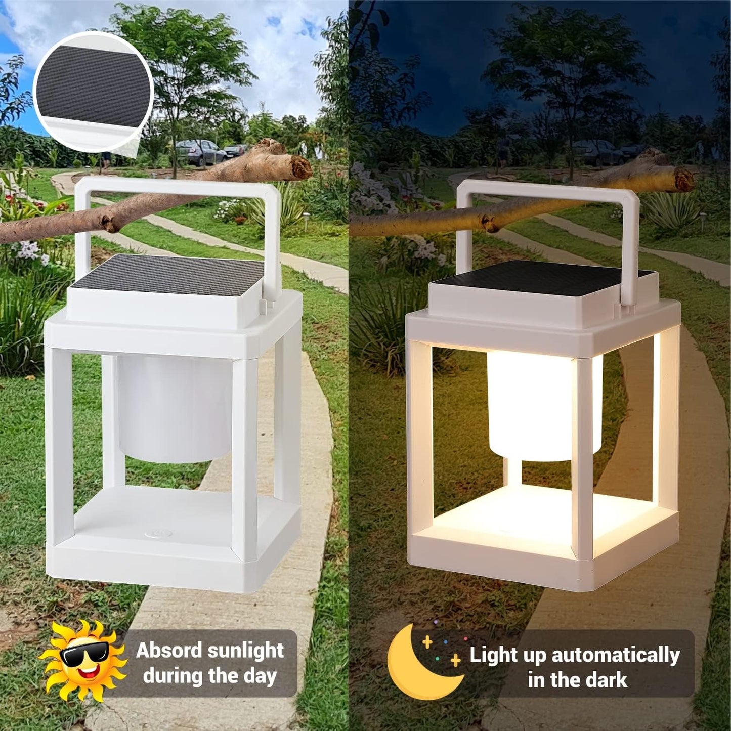 LETRY Outdoor Table Lamp, 3-Level Brightness LED Nightstand Lantern, Portable Rechargeable Solar Lamp IP44 Waterproof, Touch Control Outdoor Cordless Lantern for Patio/Walking/Reading/Camping-VerdiqueGarden