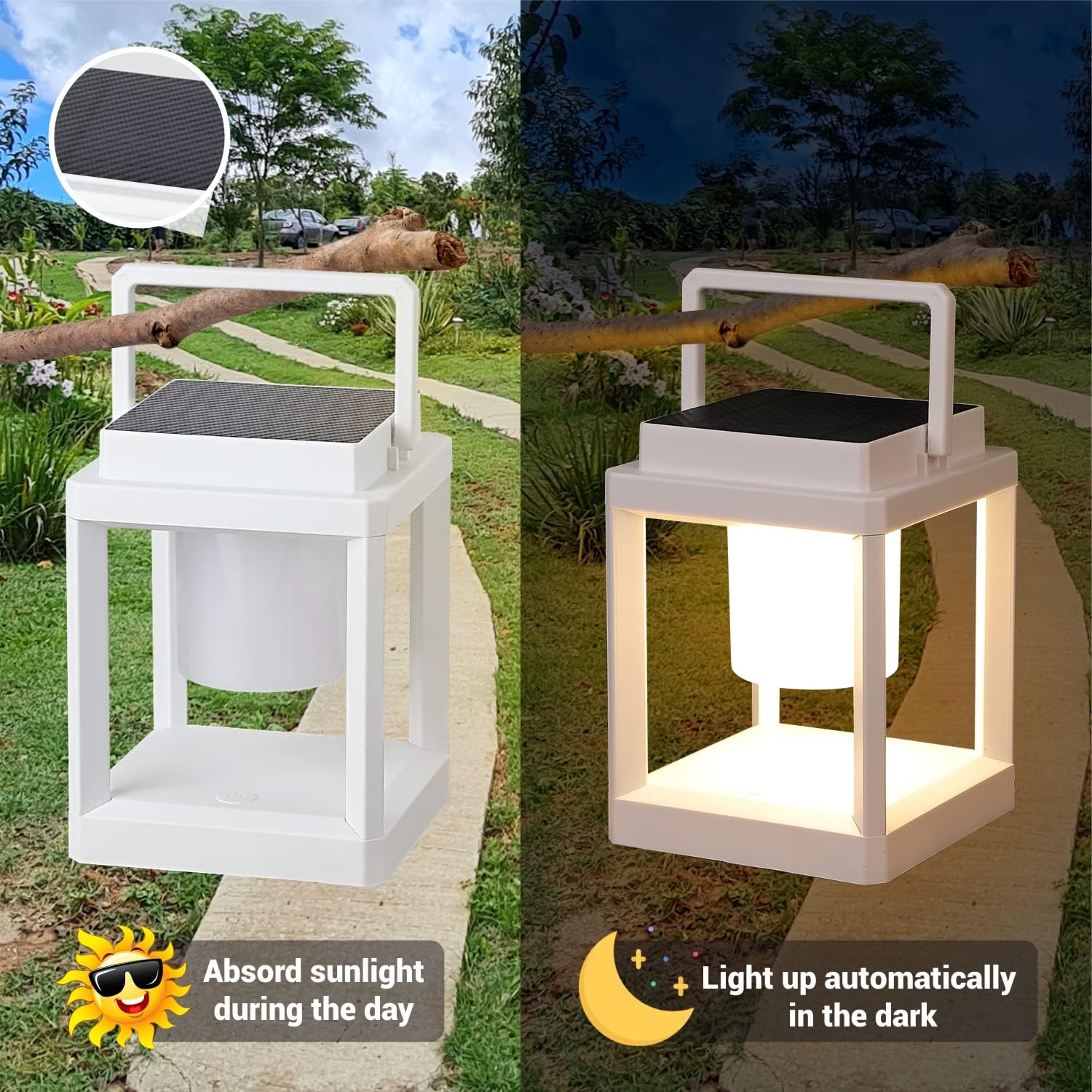 LETRY Outdoor Table Lamp, 3-Level Brightness LED Nightstand Lantern, Portable Rechargeable Solar Lamp IP44 Waterproof, Touch Control Outdoor Cordless Lantern for Patio/Walking/Reading/Camping-VerdiqueGarden