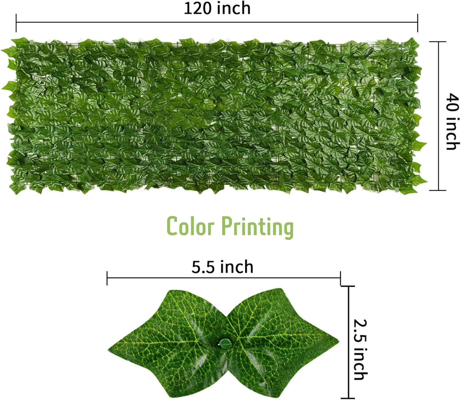 Jinwu Artificial Ivy Privacy Fence Screen, 39.4x118 in Artificial Faux Ivy Hedge, Expandable Faux Privacy Fence with 80 pcs Zip Ties, Decoration for Outdoor Garden, Color Printing Sweet Potato Leaves-VerdiqueGarden