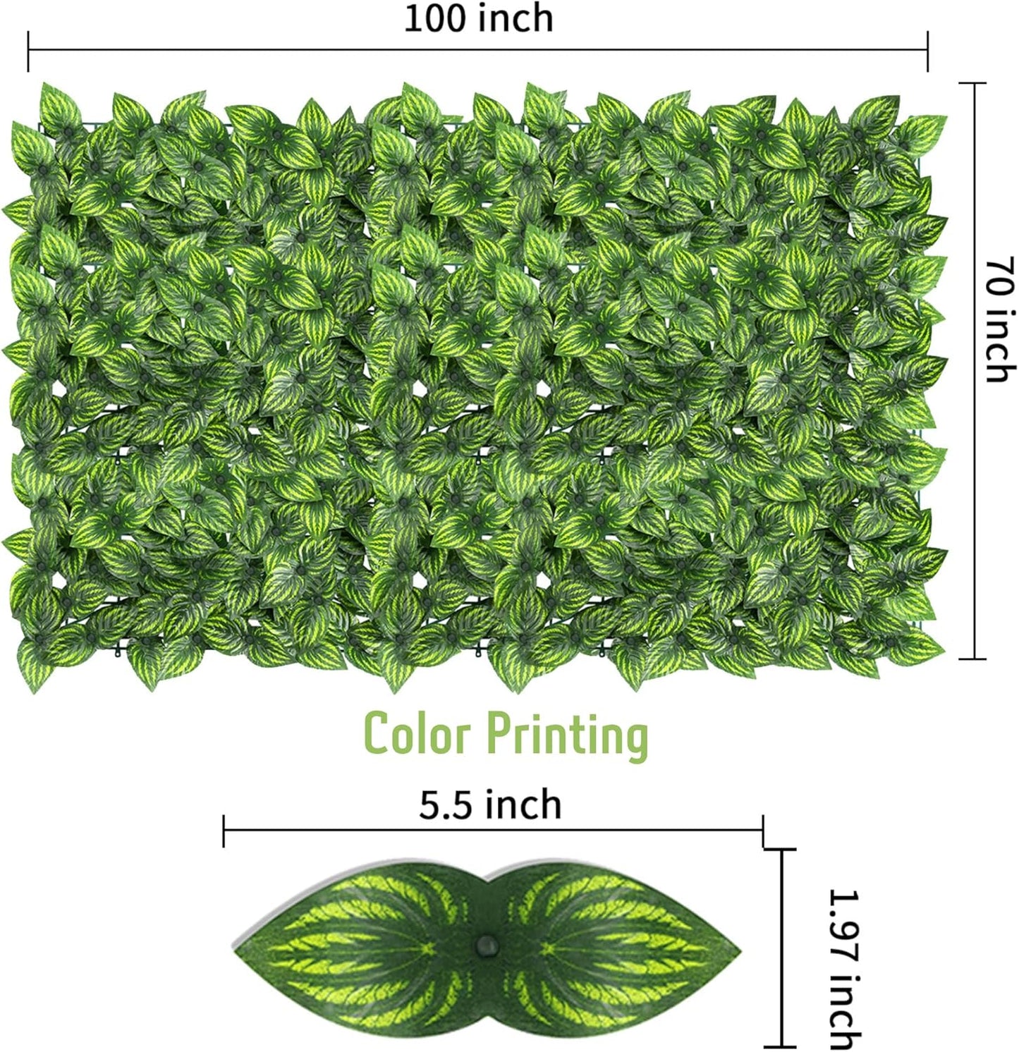Jinwu Artificial Ivy Privacy Fence Screen (2 Rolls, Total 69x98.4 inch), Expandable Faux Privacy Fence with 80 pcs Zip Ties, Decoration for Outdoor Garden, Printed Watermelon Leaf-VerdiqueGarden