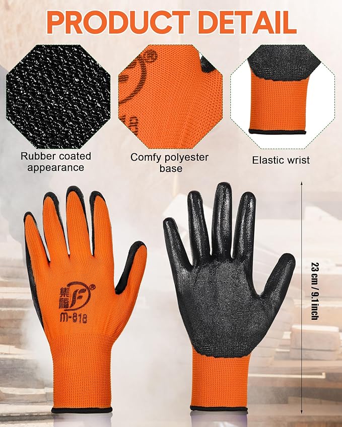 Nuogo 24 Pairs Gardening Gloves for Men Women Rubber Coated Landscaping Work Gloves Safety Work Construction-VerdiqueGarden