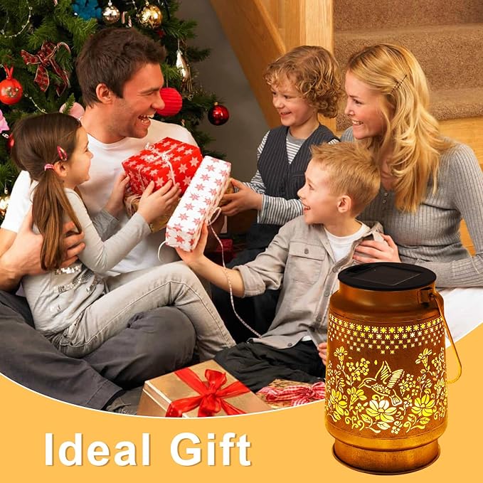 Solar Lanterns Outdoor Hummingbird Garden Decor, Birthday Gifts for Women Mom Grandma Metal Hanging Lantern Lights Waterproof Solar Lights with Shepherd Hook LED Decoration for Garden Yard Patio Lawn-VerdiqueGarden