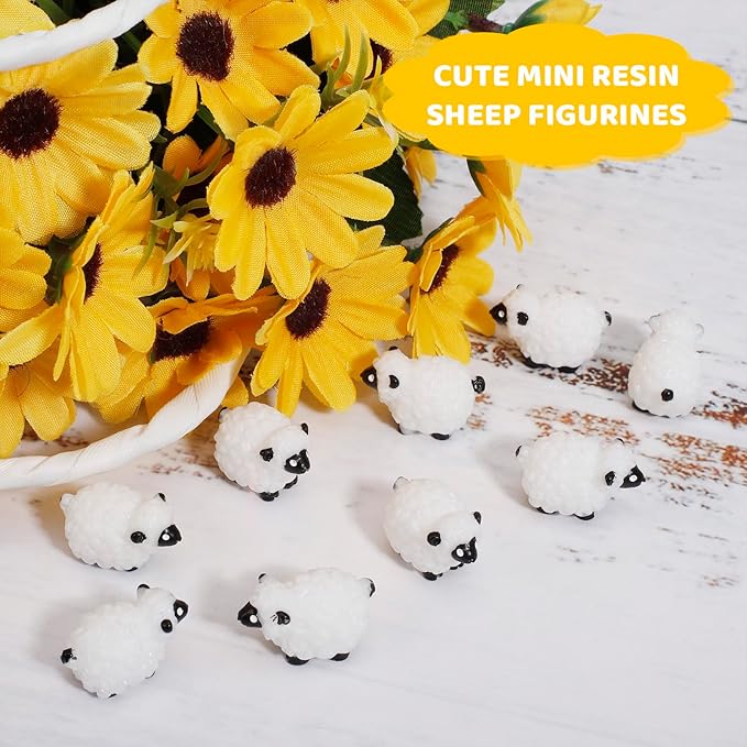 100Pcs Mini White Sheep Miniature Resin Sheep Figurines Cute Little Figurines Fairy Outdoor Moss Ornaments Landscape Figurines Garden DIY Ornament Accessories for Indoor Outdoor-VerdiqueGarden