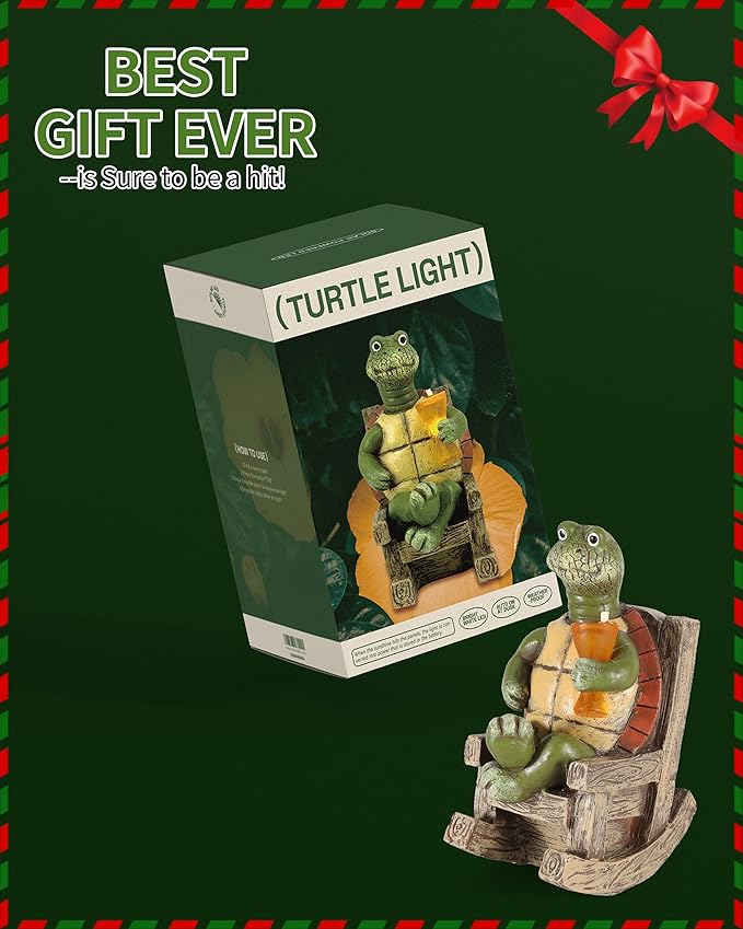 iStatue Solar-Powered Turtle Figurine Light with Glowing Cup - 5.5 in Lifelike LED Decorative Lamp for Outdoor Ambiance - Patio Table, Yard & Garden Decor (Turtle)-VerdiqueGarden