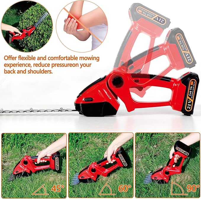 Hedge Trimmer Cordless 2 in 1 Handheld Grass Shears Mini Shrubbery Grass Cutter Electric Brush with Battery and Charger (Mordern)-VerdiqueGarden
