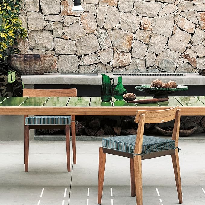 Sunbrella Square Corner Seat Cushions, 19" x 19" x 3", Set of 4, Indoor Outdoor Water Repellent Universal Chair Pads with Ties for Patio Furniture, Garden Dining Chairs, Swell Turquoise-VerdiqueGarden