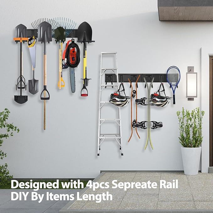 Garage Tool Organizer Wall Mounted, 64 Inches Adjustable Garden Tool Organizer Rack, 20 Pcs Heavy Duty Yard Tool Organizer Hold Up to 900lbs-VerdiqueGarden