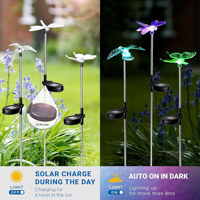 SOLPEX Solar Garden Lights, 3 Pack Solar Butterfly Lights Yard Decoration, Multi-Color Changing LED Solar Light Stakes, Solar Yard Lights for Garden, Patio, Lawn, Solar Bird Lights-VerdiqueGarden
