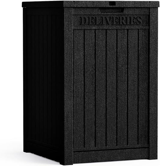 55 Gallon Lockable Resin Deck Box, Waterproof & UV-Resistant Outdoor Storage Box for Cushion Storage and Delivery Box, Black-VerdiqueGarden