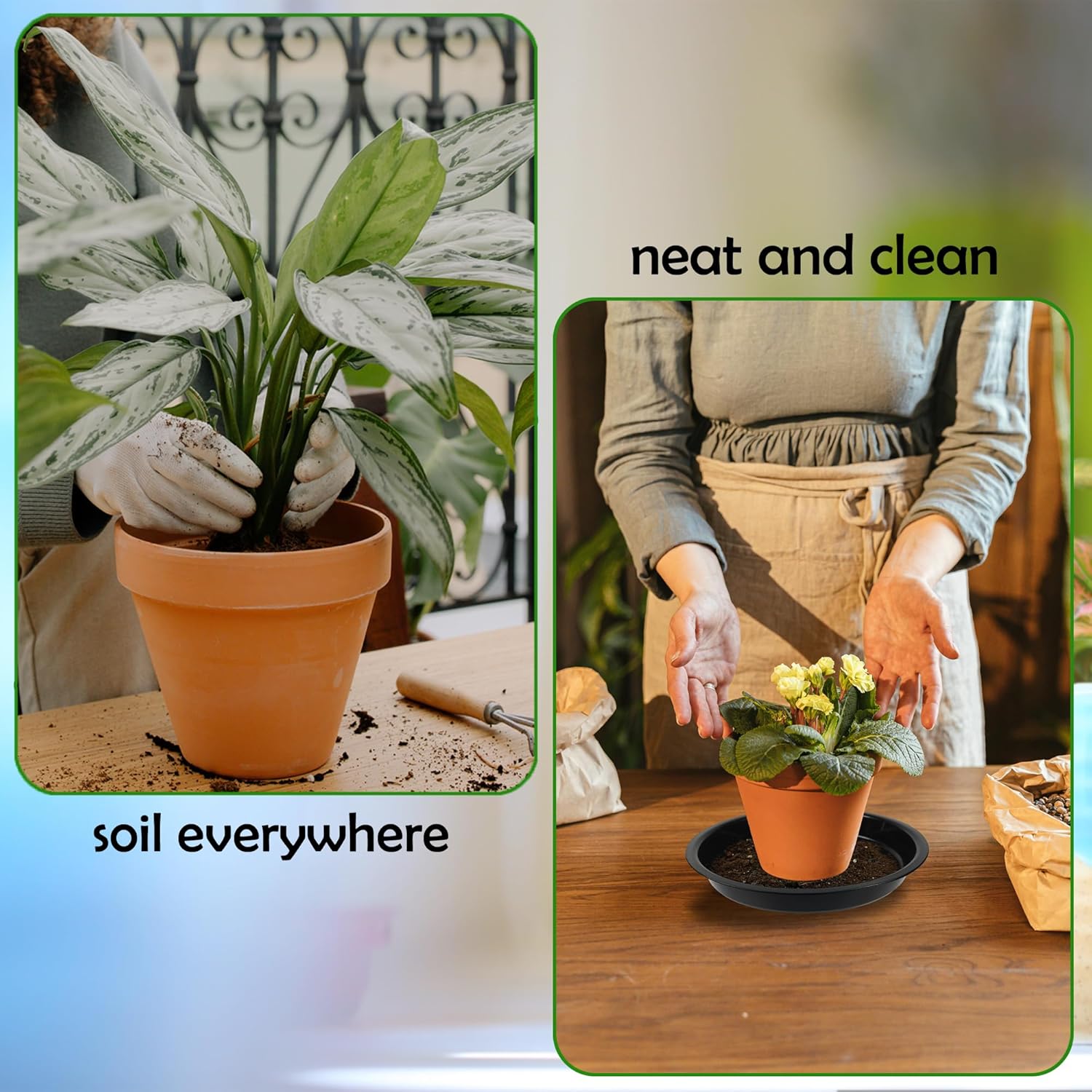 12 Pack 8 Inch Round Plant Saucers for Less 6.8 Inch Pot Indoors Outdoors Plant Trays for Pots Planter Saucer Plastic Plant Drip Tray Planter Water Tray for Potted Plants(Black, 8"(12pcs))-VerdiqueGarden