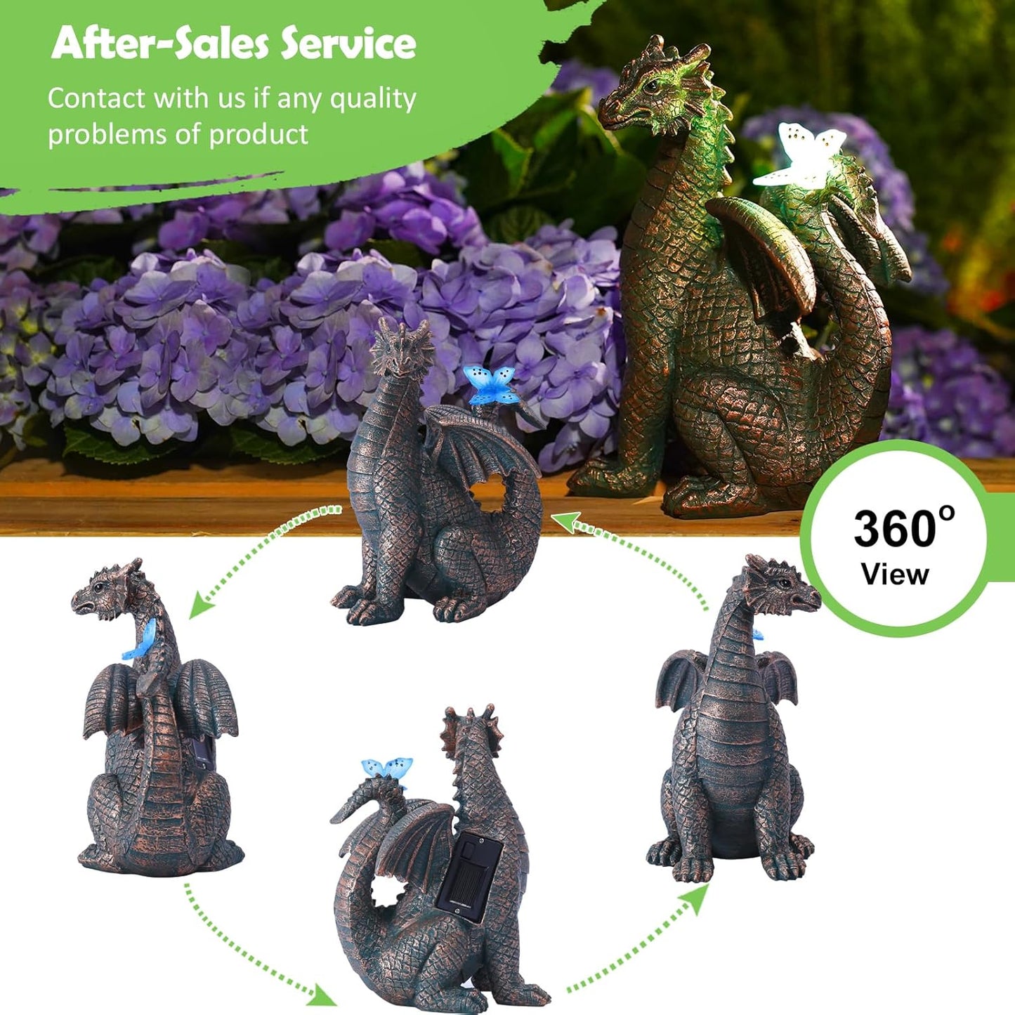 Nacome Dragon Outdoor Statues for Garden: Outside Decor with Butterfly Clearance for Yard Art Lawn Ornaments Porch Patio Balcony Home House - Birthday Gifts for Grandma Mom Women-VerdiqueGarden