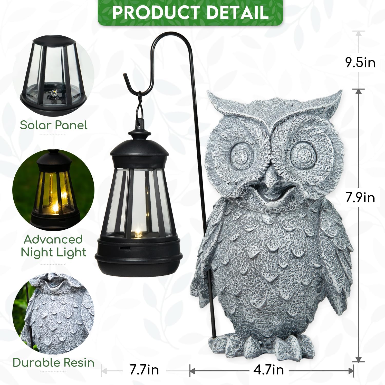 Owl Solar Garden Outdoor Statues, Resin Owl Figurine Decorations with Solar Lights Lantern for Patio, Balcony, Home, Yard Art, Lawn Ornaments, Porch, Garden Gifts for Grandma Mom Women-VerdiqueGarden
