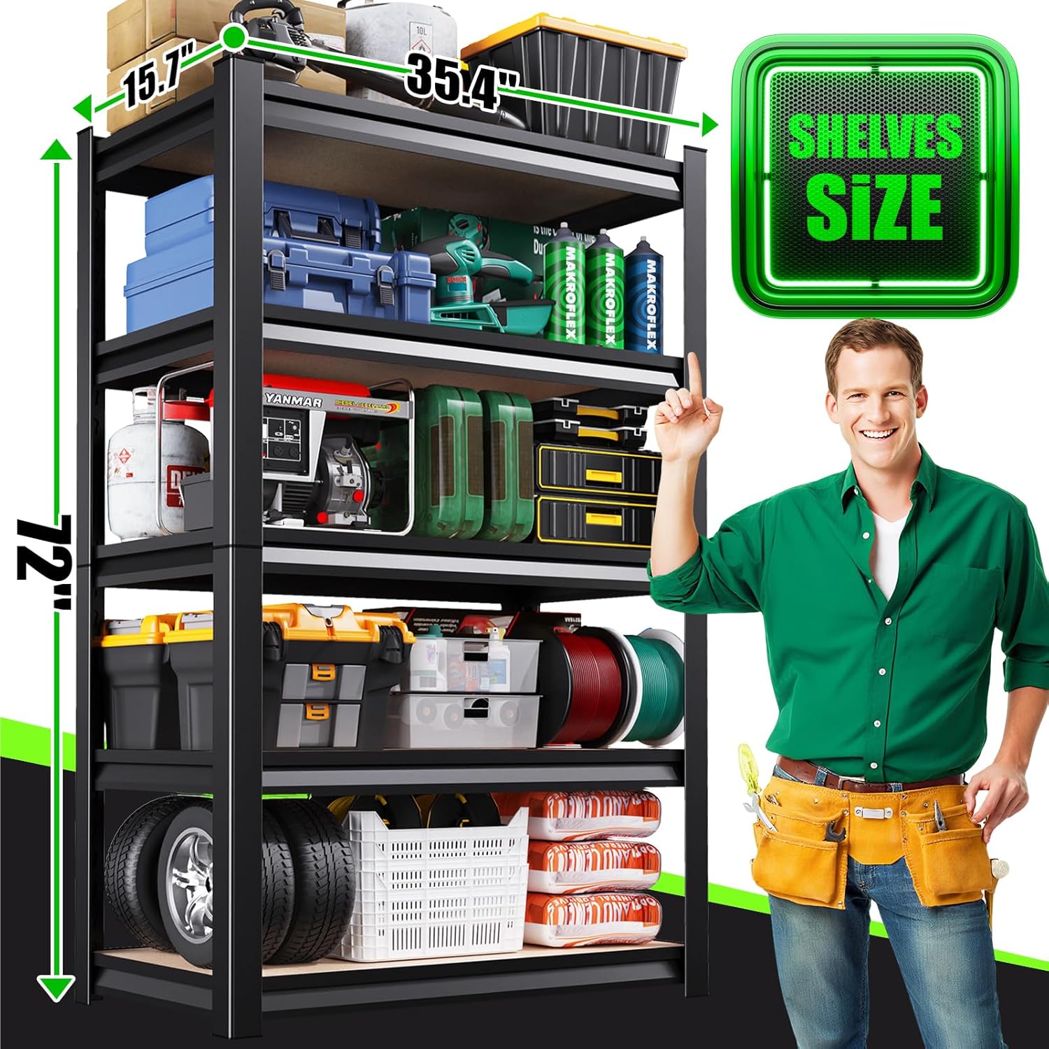 72”H Garage Shelving 5 Tier Storage Shelves Adjustable Garage Storage Shelves Wood Shelf 2000LBS Heavy Duty Industrial Shelving Unit Utility Shelf Wood Storage Rack,35.4''W×15.7''D×72''H-VerdiqueGarden