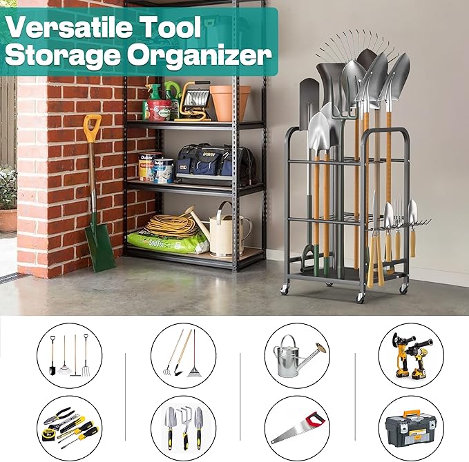 EVERHANGER Garden Tool Organizer and Storage, Yard Tool Stand Garage Tool Organization, Yard Tool Racks for Indoor/Outdoor Use-VerdiqueGarden