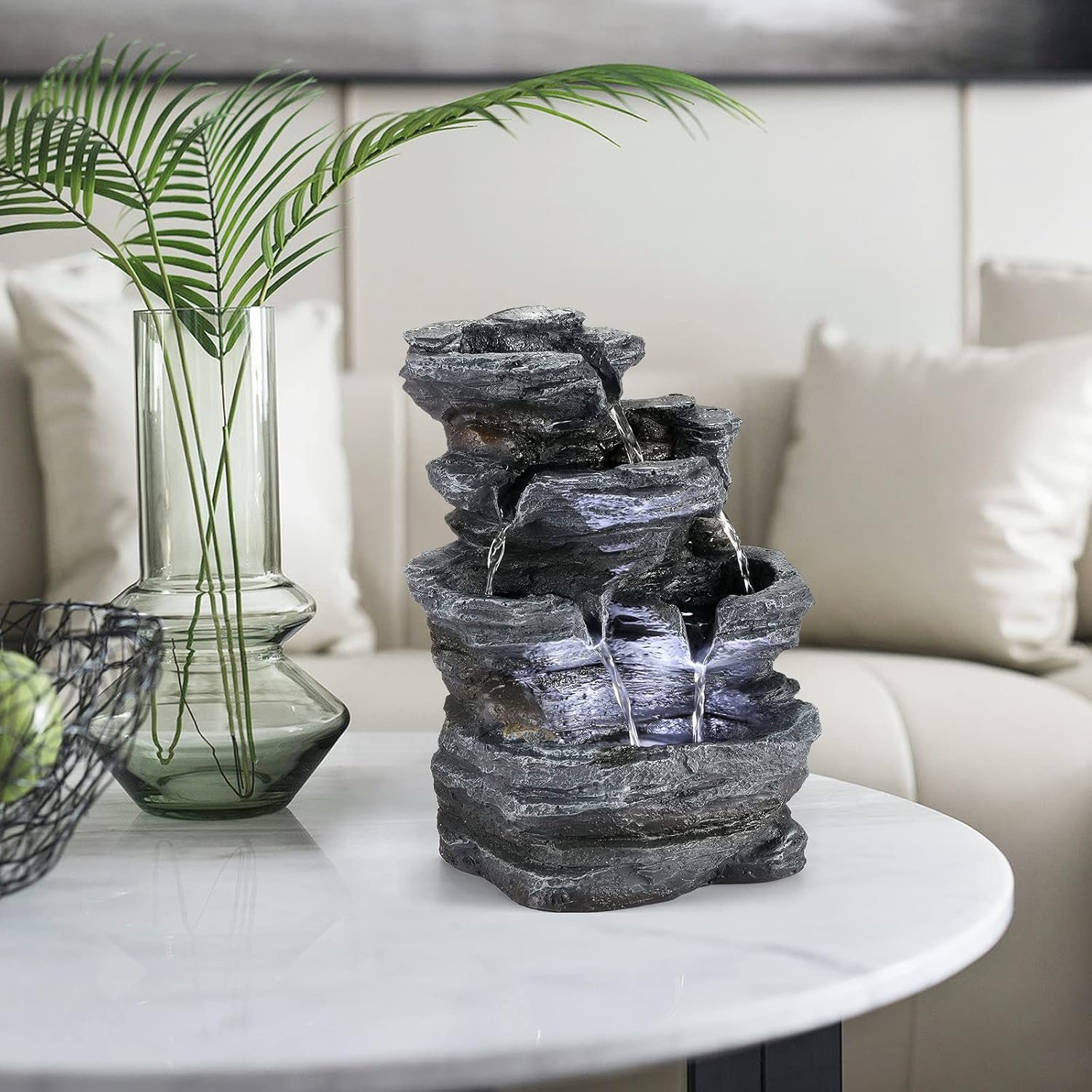 WICHEMI Indoor Fountain Tabletop Fountain Waterfall Fountains Stacked Rocks Water Feature Feng Shui Zen Meditation Relaxation Desktop Fountain for Home and Office Indoor Spaces Decor (Style 20)-VerdiqueGarden