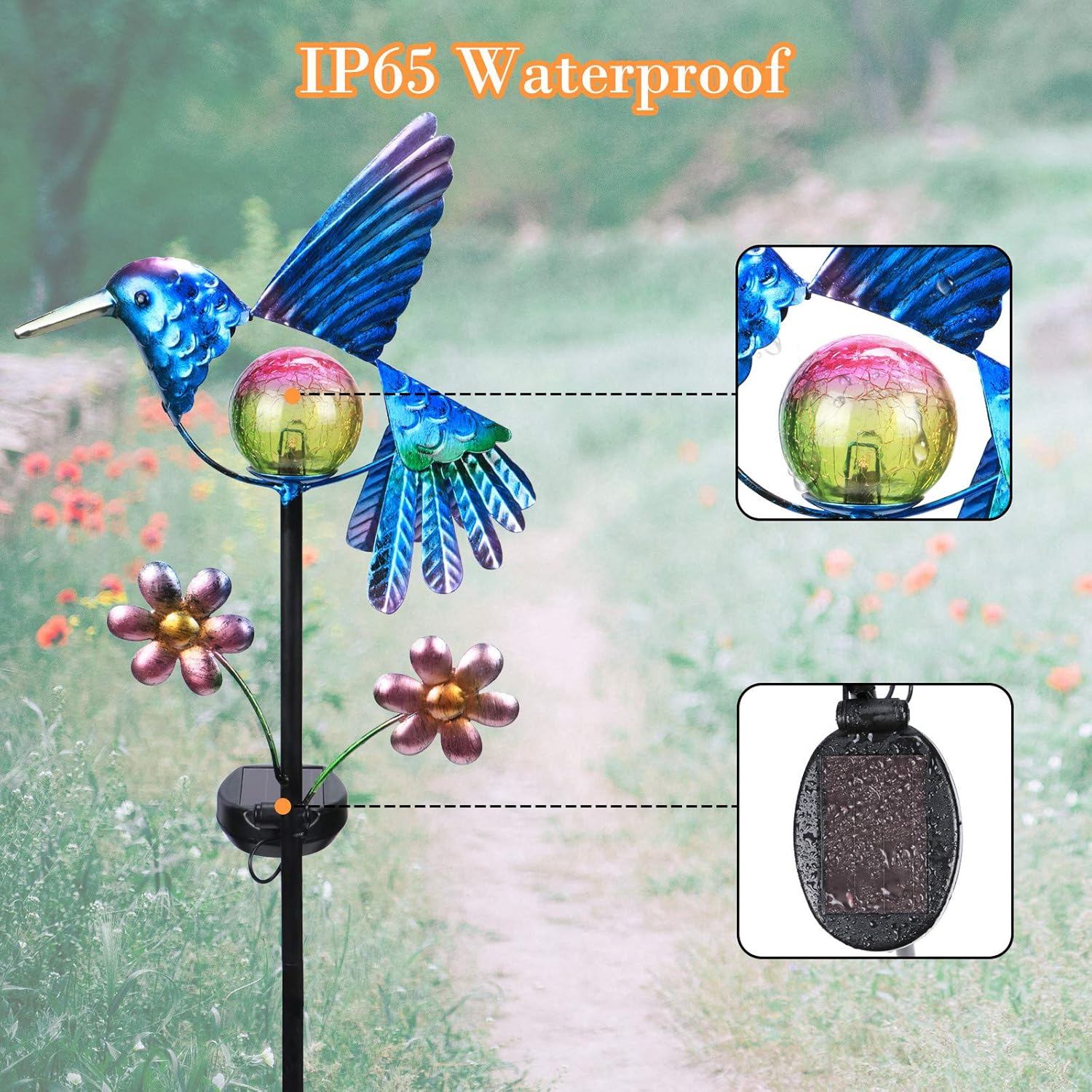 Afirst Solar Garden Stake Lights - Outdoor Waterproof Decorative Solar Hummingbird LED Warm Crackled Glass Globe Lights for Walkway, Pathway, Yard, Lawn-VerdiqueGarden