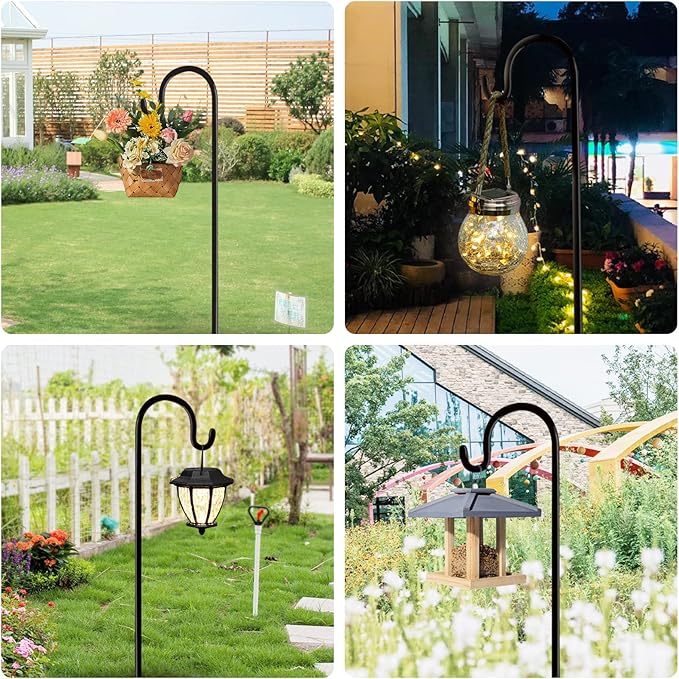 Shepherd Hooks Outdoor 48 Inches for Lanterns Heavy Duty Shepherd Stand Plant Hanger Yard Hooks for Solar Lights,Bird Feeder,Wedding,Mason Jar,Planter Pot,Adjustable Height-VerdiqueGarden
