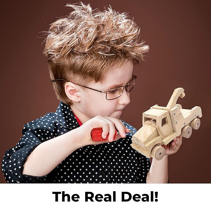 Kraftic Woodworking Building Kit for Kids and Adults, with 3 Educational DIY Carpentry Construction Wood Model Kit Toy Projects for Boys and Girls - Tow Truck, Birdhouse and Dump Truck-VerdiqueGarden