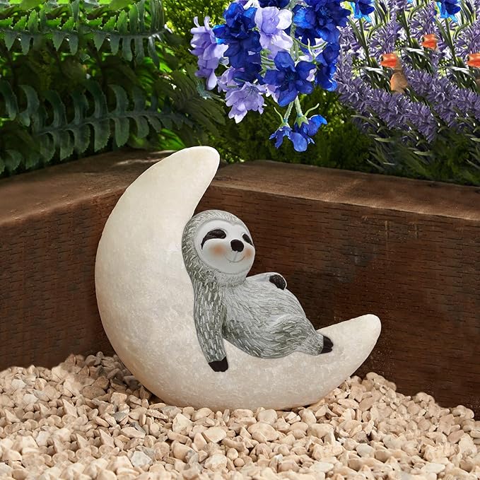 Garden Sloth Statues Outdoor Decor, Solar Powered Resin Lawn Ornaments with 8 LEDs Warm White, Outdoor Decoration for Patio Yard Lawn Porch Housewarming Garden Gift-VerdiqueGarden