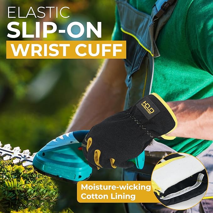 HANDLANDY Leather Work Gloves for Men & Women, Reinforced Durable Garden Gloves, Cowhide Working Glove for Gardening-VerdiqueGarden