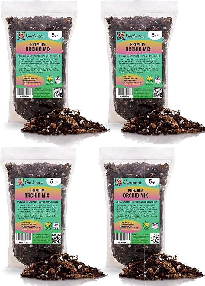 Organic Premium Orchid Soil Mix by Gardenera - Hand Mixed Classic Sphagnum Moss Potting Soil Mix - for Phalaenopsis Orchid - 20 Quart (4 Bags of 5 Quart)-VerdiqueGarden