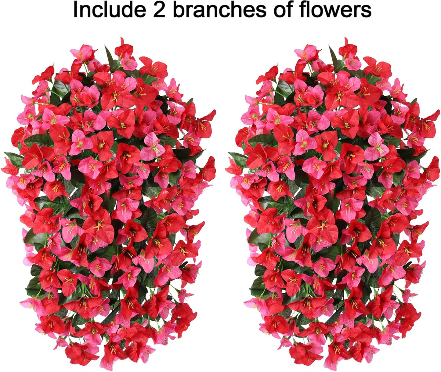 Bougainvillea Artificial Hanging Flowers Plants for Outdoors Decoration, 2pcs Fake Flowers Silk Bougainvillea Vines Realistic UV Resistant Faux Flowers for Outdoor Planters Porch Patio, Mix-VerdiqueGarden