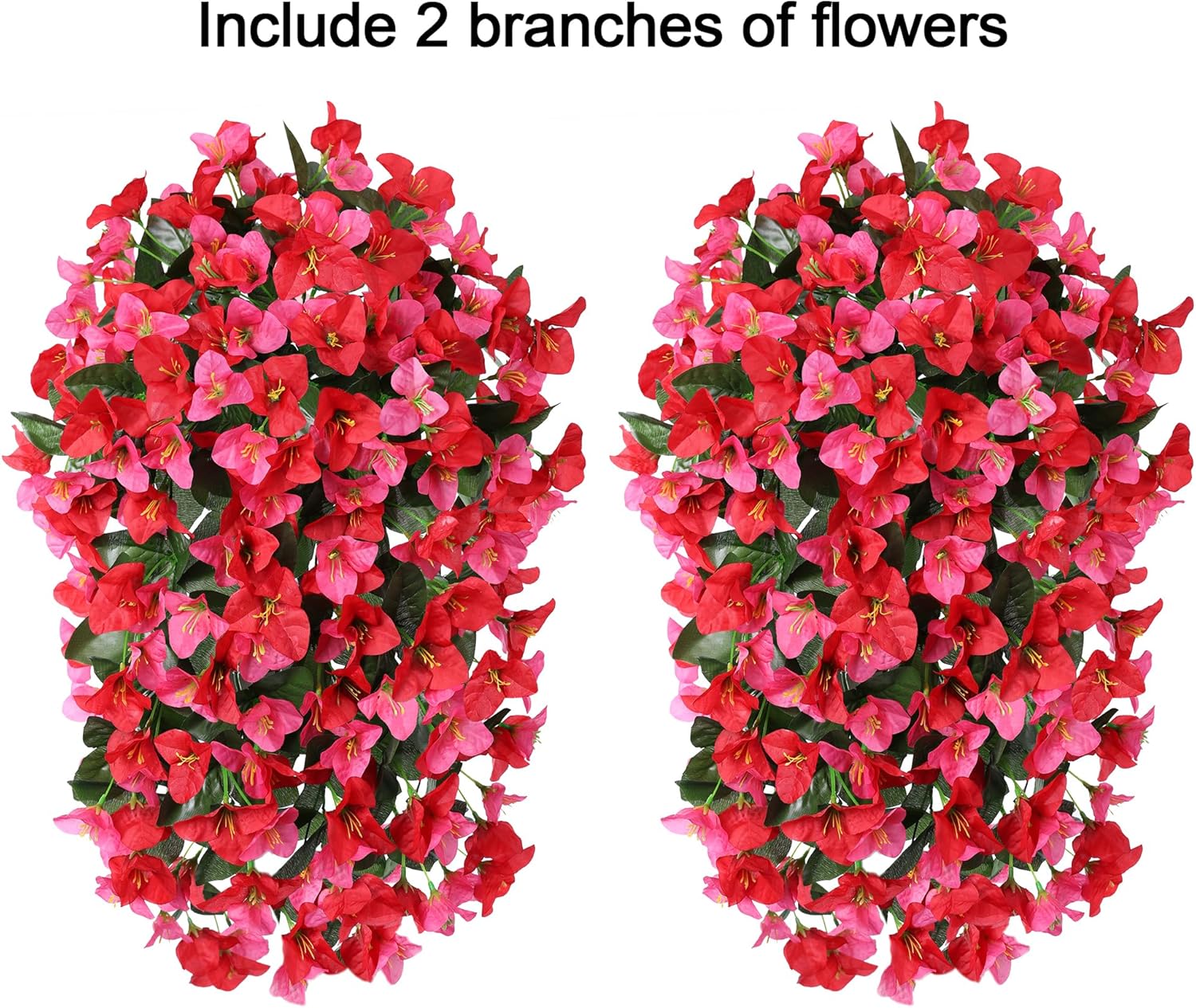 Bougainvillea Artificial Hanging Flowers Plants for Outdoors Decoration, 2pcs Fake Flowers Silk Bougainvillea Vines Realistic UV Resistant Faux Flowers for Outdoor Planters Porch Patio, Mix-VerdiqueGarden