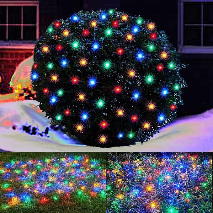 LED Christmas Net Lights Outdoor Christmas Decorations for Bushes,100LED 5ftx5ft Connectable Green Wire Net Christmas Lights for Outdoor indoor Yard Mesh Shrub Tree Decor ,UL Certified(Multicolor)-VerdiqueGarden