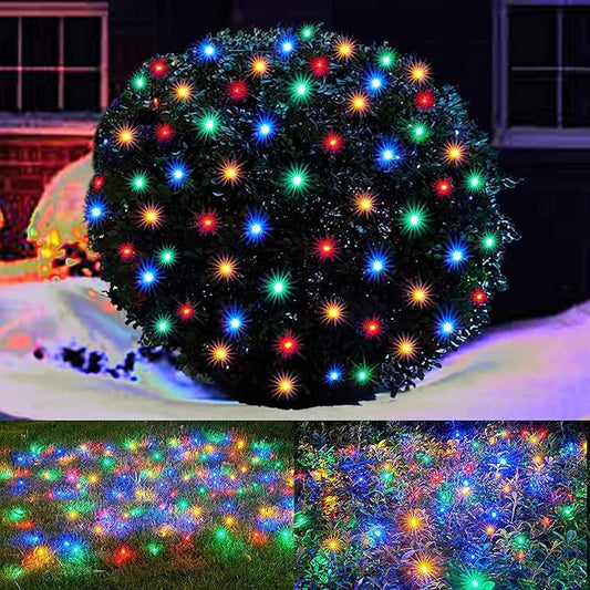 LED Christmas Net Lights Outdoor Christmas Decorations for Bushes,100LED 5ftx5ft Connectable Green Wire Net Christmas Lights for Outdoor indoor Yard Mesh Shrub Tree Decor ,UL Certified(Multicolor)-VerdiqueGarden