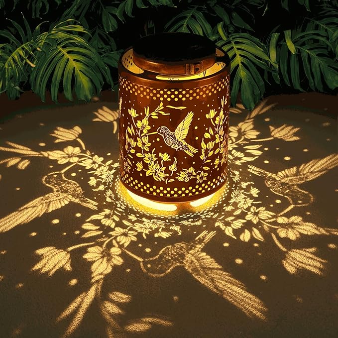 Hummingbird Solar Lanterns Garden Decor Birthday Mothers Day Gifts for Mom Women Metal Hanging Solar Lights Waterproof Outdoor Decoration for Outside LED Lanterns for Yard Lawn Patio Deals-VerdiqueGarden