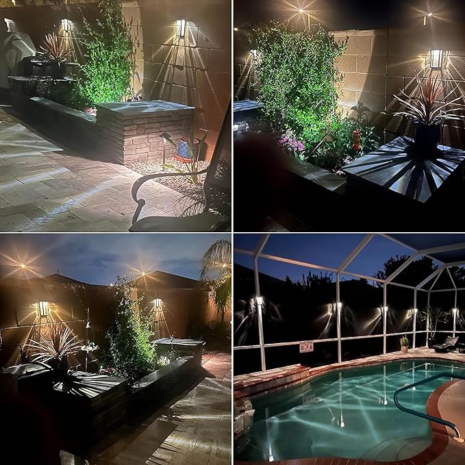 Metal Solar Lights Outdoor, 4 Pack Textured Glass Solar Fence Lights, Solar Wall Lights Outdoor Waterproof, Fence Lights Solar Powered for Yard Porch Patio Garden Decor (Warm/Color Changing)-VerdiqueGarden