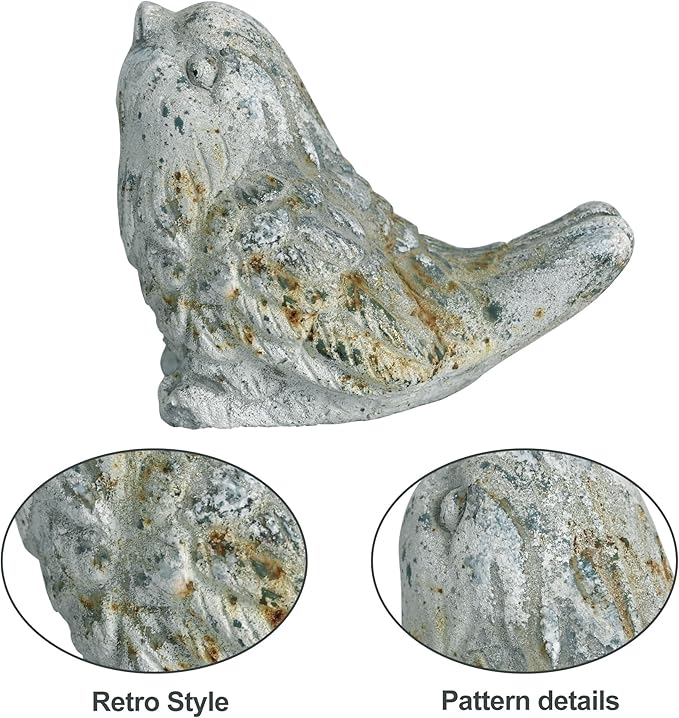 Outdoor Bird Statues Bird Decor Figurines for Home Cement Bird Sculpture for Patio Yard Lawn Ornament, 2style/Set,Indoor Outdoor Stone Bird Decorations Statue-VerdiqueGarden