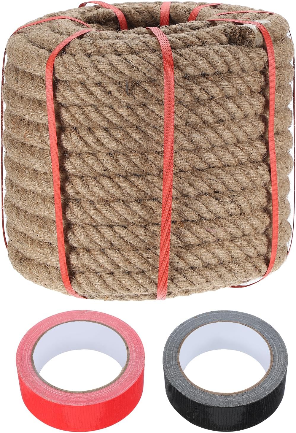 MECCANIXITY Jute Rope 1.1 Inch x 98ft, Thick Twine Rope Ropes Braided Jute Twine Natural Brown Burlap Cord String Heavy Twisted with Tapes for Decorative Crafts Railing Swing Tug of War-VerdiqueGarden