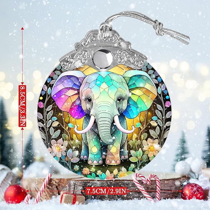 Stained Glass Suncatcher, Jocidea Elephant Ornament, Christmas Ornaments, Holidays Ornaments, Christmas Tree Decor, Elephant Decor for Home, Elephant Gifts-VerdiqueGarden