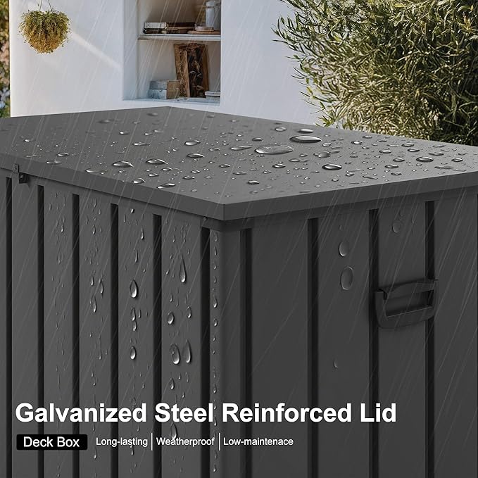 PURPLE LEAF Outdoor Deck Box 160 Gallon Waterproof Lockable Storage Box Container with Lid Deck Organization for Patio Cushions Side Table Pool Accessories Garden Tools, Gray-VerdiqueGarden