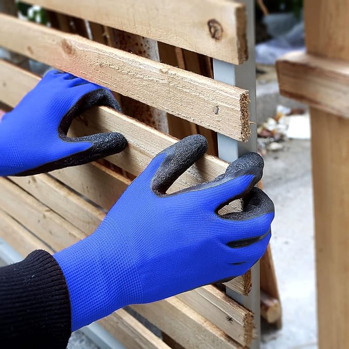 Evridwear Crinkle Latex Rubber Hand Coated Safety Work Gloves for Men Women General Multi Use Construction Warehouse Gardening Assembly Landscaping (XK-Size) Blue 120 Pairs Pack-VerdiqueGarden