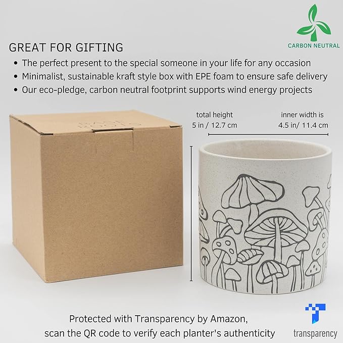 BASE ROOTS Mushroom Planter, Speckled White, Indoor/Outdoor, Holds Small Plants-VerdiqueGarden