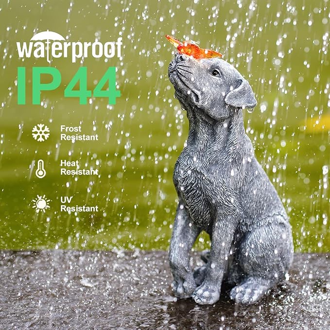 Solar Garden Statue Dog Figurine – Outdoor Decoration with Butterfly for Garden Yard Lawn Home Decor Outside : Unique Gifts for Mom Grandma-VerdiqueGarden