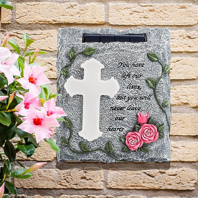 Cross Solar Lights Outdoor Garden Memorial Stepping Stone, IP65 Waterproof is Used for Walls or Lawns, A Touching Memorial Gift & Condolence Gifts Grave Decorations for Cemetery-VerdiqueGarden