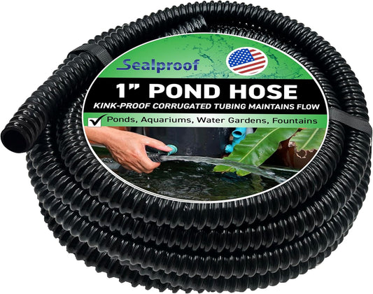 Sealproof 1" Dia. Corrugated Pond Tubing 1-Inch ID, 20 FT Length, Black PVC Kinkproof Strong Flex Tubing Made in USA-VerdiqueGarden