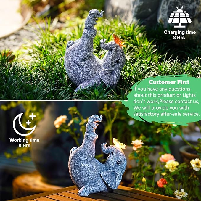 Solar Elephant Statues for Garden Decor - Elephant Handstand Mother&Son Solar Statue with Solar Butterfly,Best Birthday Gifts for Mom,Women-VerdiqueGarden