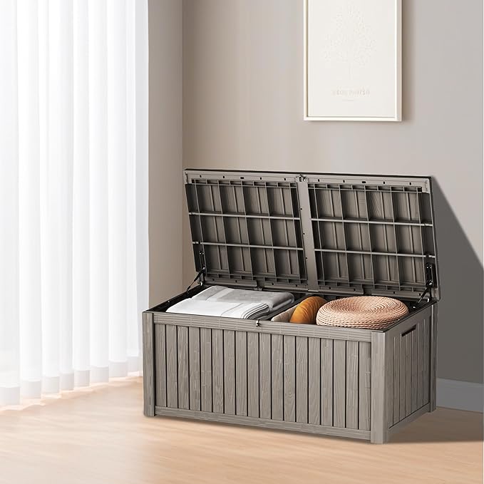 180 Gallon Outdoor Storage Deck Box - Large Waterproof Resin Bin for Delivery Boxes Outside, Lockable Storage for Patio/Pool Cushions & Tools, UV-Resistant, Granite Grey-VerdiqueGarden